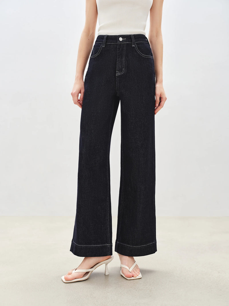 ZIQIAO Anti-fading Self-slimming Straight Jeans for Women 2025 New Slim Pants All-match Trousers