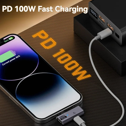 USB C to Dual Type-C Adapter 2-in-1 Splitter with 10Gbps Data & HiFi Headphone, 100W PD Charging for Macbook Laptop Phone Tablet