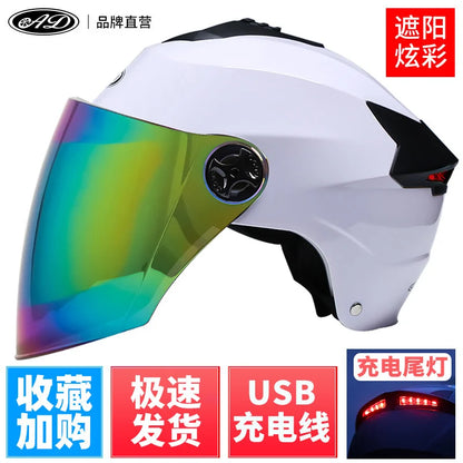 Motorcycle Helmets With Led Lights Moped Helmet Electric Scooter for Men Women With Double Visor Rechargeable Bicycle Light Bike