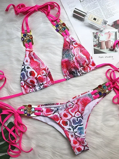 Halter Crystal Rhinestone Diamond Bikini 2025 Female Swimsuit Women Swimwear Two Pieces Bikini set Brazilian Bathing Suit Swim