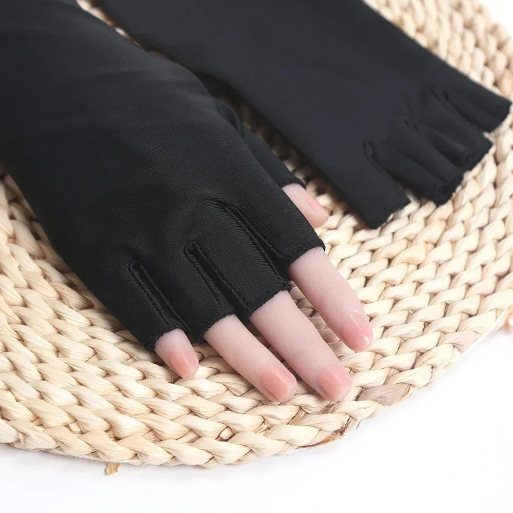 1Pair Sunscreen Protection Fingerless Gloves Women Arm Cool Summer Breathable Thin Mittens Half Finger Sleeves Black White Beige