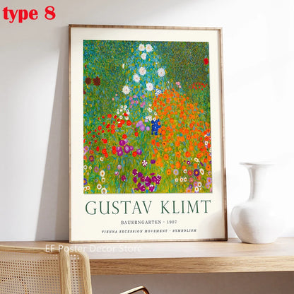 Floral Scenery Poster Exhibition Garden Aesthetic Prints Klimt Artwork Room Home Club Hallway Gallery Cafe Decor Wall Painting