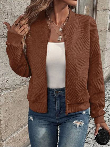 Women's autumn and winter new solid color simple and exquisite zipper jacket baseball collar casual jacket