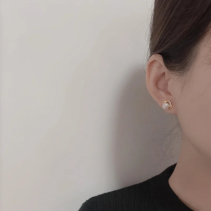 Upscale 14k Gold Jewelry Real Gold  Earrings Zircon Pearl Twist Luxury Stud Earrings for Women Brincos Pendientes Bijoux