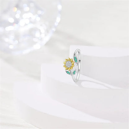 2026 New Original 925 Sterling Silver Shining Sunflower Ring For Women Fit Wedding Party Jewelry Gifts