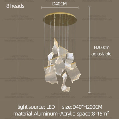 Light Guide LED Modern Chandelier Living Room Decor Lighting Duplex Rotating Stairs Pendant Lamp Dining Room Hanging Lights