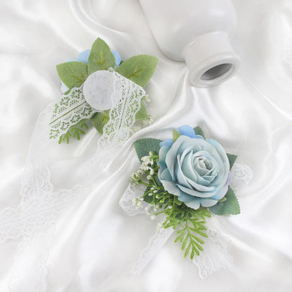 Girls Bridesmaid Wrist Corsage Bridal Prom Party Flannelette Rose Lace Bracelet Fabric Hand Flowers Wedding Accessories