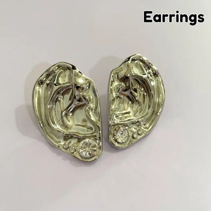 Ear Shaped Earrings Metal Ring Jewelry Irregular Statement Ring Unique Textured For Daily Wear Parties & Events