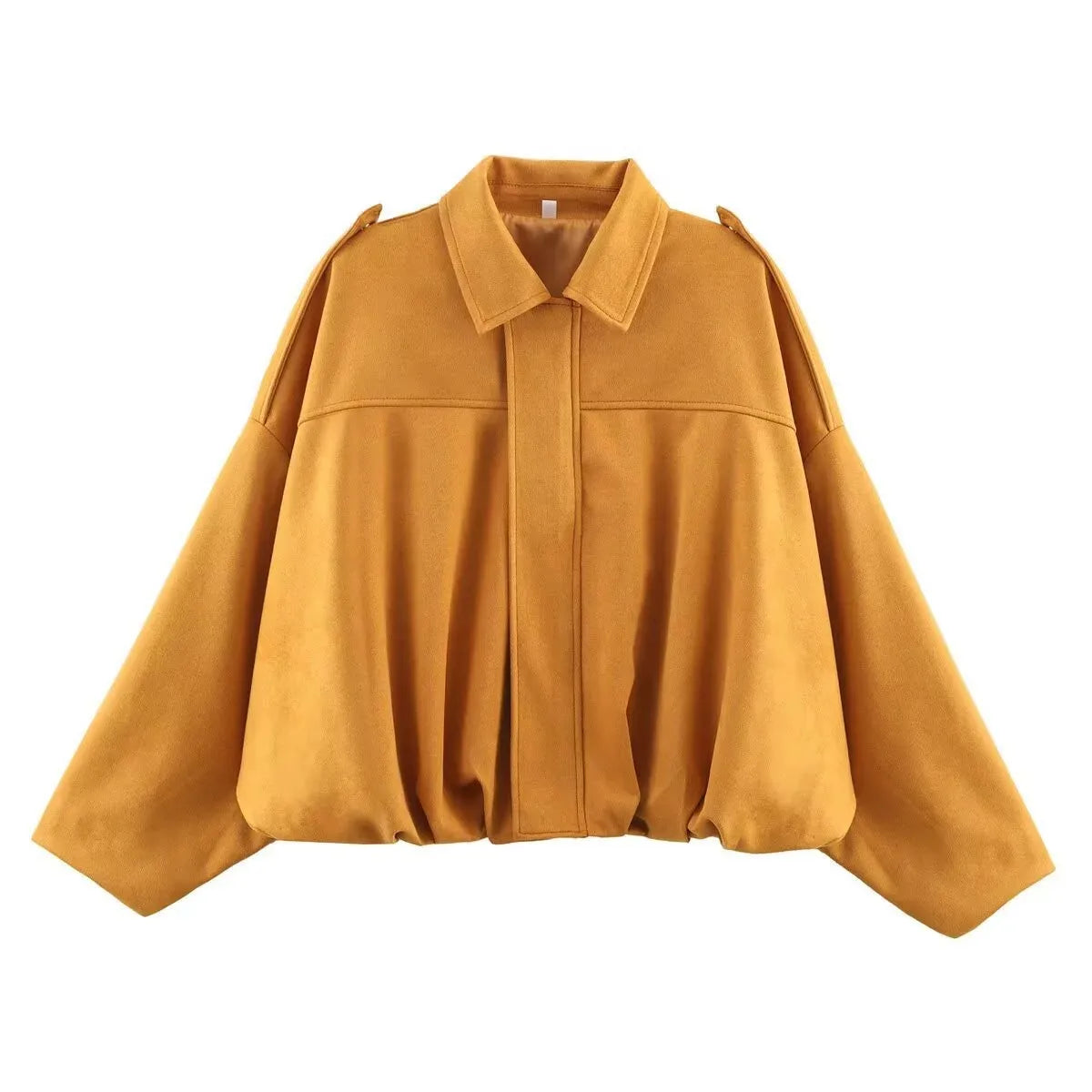 PRINTKAOIR Women's Bomber Jacket Lapel Long Sleeve Zipper Suede Jacket Women High Street Cropped Racing Jackets Coats Outerwears