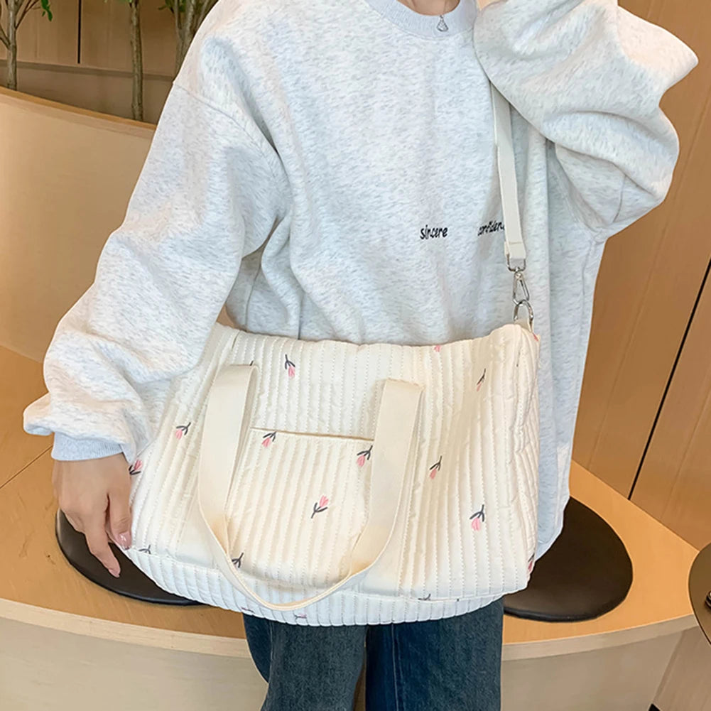 Baby Diaper Bag Embroidered Nappy Organizer Messenger Bag Cute Cartoon Shoulder Bag with Zipper Luggage Tote Bag for Travel