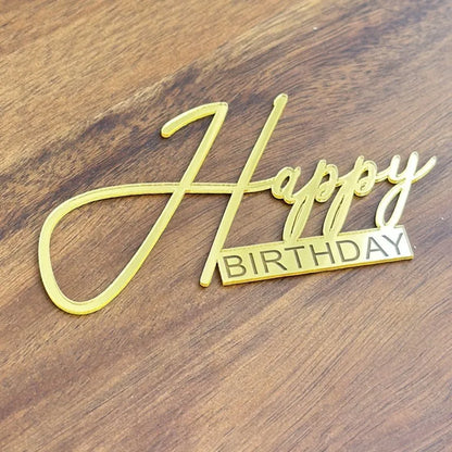 Acrylic Side Happy Birthday Cake Decorations Happy Anniversary Cake Topper Event Party Supplies Baking Decorating Accessories