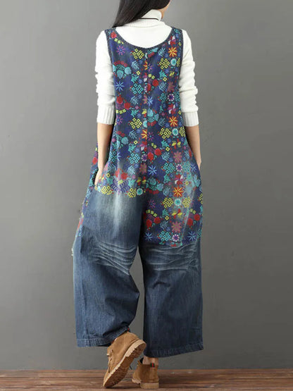 Amax luluE Streetwear 2025 Spring Flower Fashion Pants Women Vintage Printed Overalls Ladies Ripped Punk Jeans Bleached Trousers