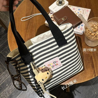 Fashionable Striped Canvas Tote Bag for Women Lightweight Durable Commuter Bag Relaxed Texture and Simple Design Handle Bag