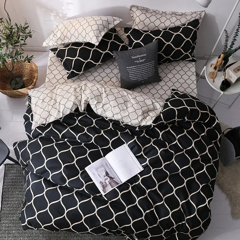 3pcs Couple Duvet Cover with Pillow Case Nordic Comforter Bedding Set Quilt Cover Queen/King Double or Single Bed