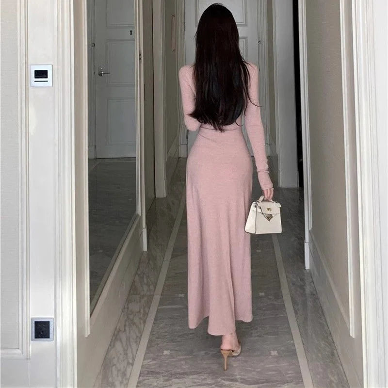 2025 Lady Chic Designer V-neck Dress Spring Women Elegant Lace Up Party Dress Female Irregular Solid Color Slim Fit Thin Dress