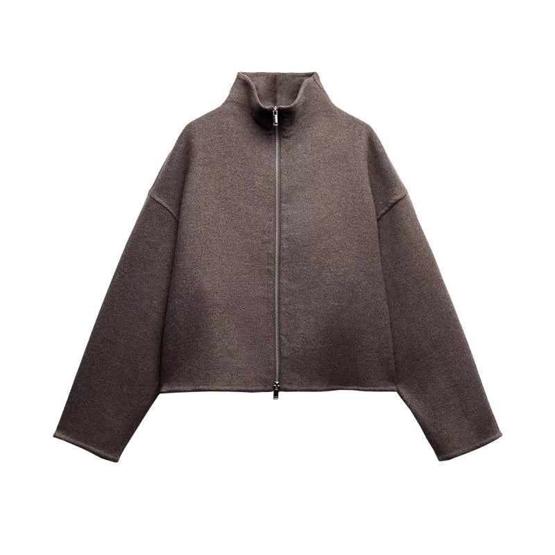Spring New Casual Versatile Stand Collar Long Sve Double Zipper Jaet Outerwear Commute Sle Loose Fit Regular Length