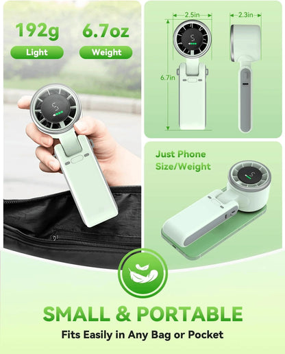 Handheld Fan Portable Foldable USB Rechargeable, Ultra Quiet 5-speed Adjustable, 1200mAh Battery (10 Hours Running Time)