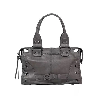 Korean brand FANCY CLUB: Large Capacity Retro Fancyclub Tote Bag with Rivets and Straps – A Motorcycle-Style Bag for Women.