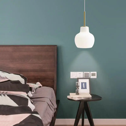 European Retro Bedside Bedroom Study Milk White Gourd Glass Single Head Small Chandelier