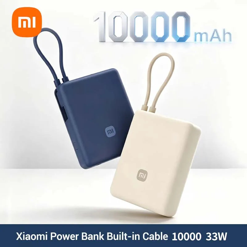 Xiaomi 10000mAh 33W Two-Way Fast Charging Portable External Battery Power Bank with Built-in USB-C Cable Compatible with iPhone