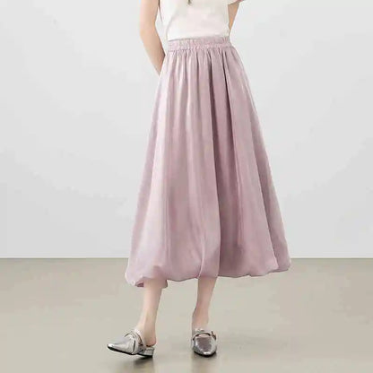 SENTUBILA Women's Pearlescent Skirts 2025 Party Evening Elegant Folds Elastic Waist A-line Tulip Skirt Female Clothing W52QG0018