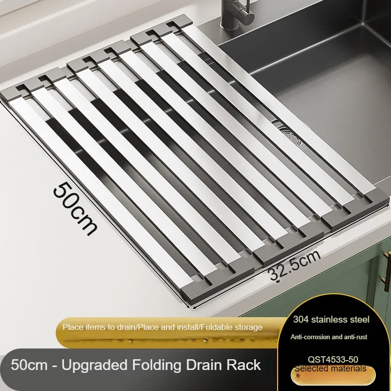 304 stainless steel kitchen sink drain rack sink dish rack dish rack foldable telescopic drain basket