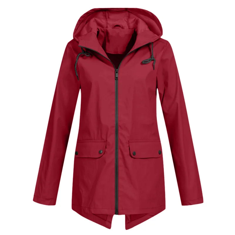 Outdoor Windbreaker Coat Women Trench Coat Waterproof Hooded Outerwear Velvet Thicken Overcoat Zip-up Streetwear Autumn Winter