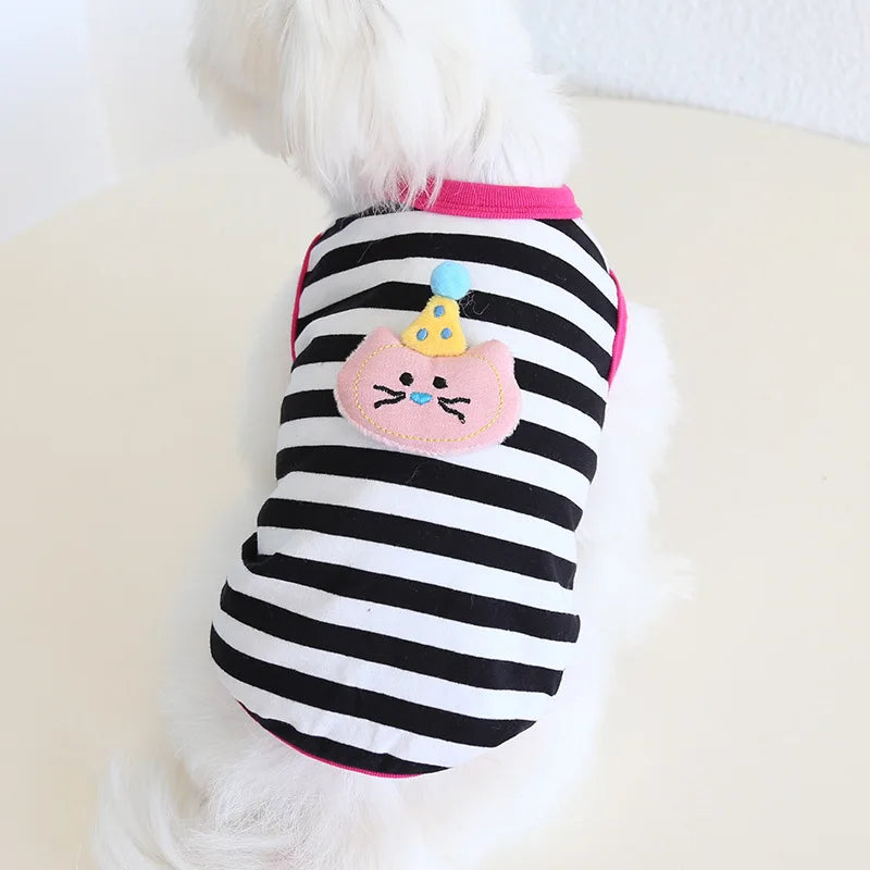 Pet Spring/summer Contrasting Striped Vest Spring/summer Cat Clothing Pet Dress Dog Clothes for Small Dogs Puppy Clothes