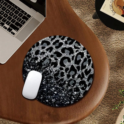 1 leopard print animal cartoon mouse pad, circular office desk mouse pad with anti slip rubber base, office desk accessories