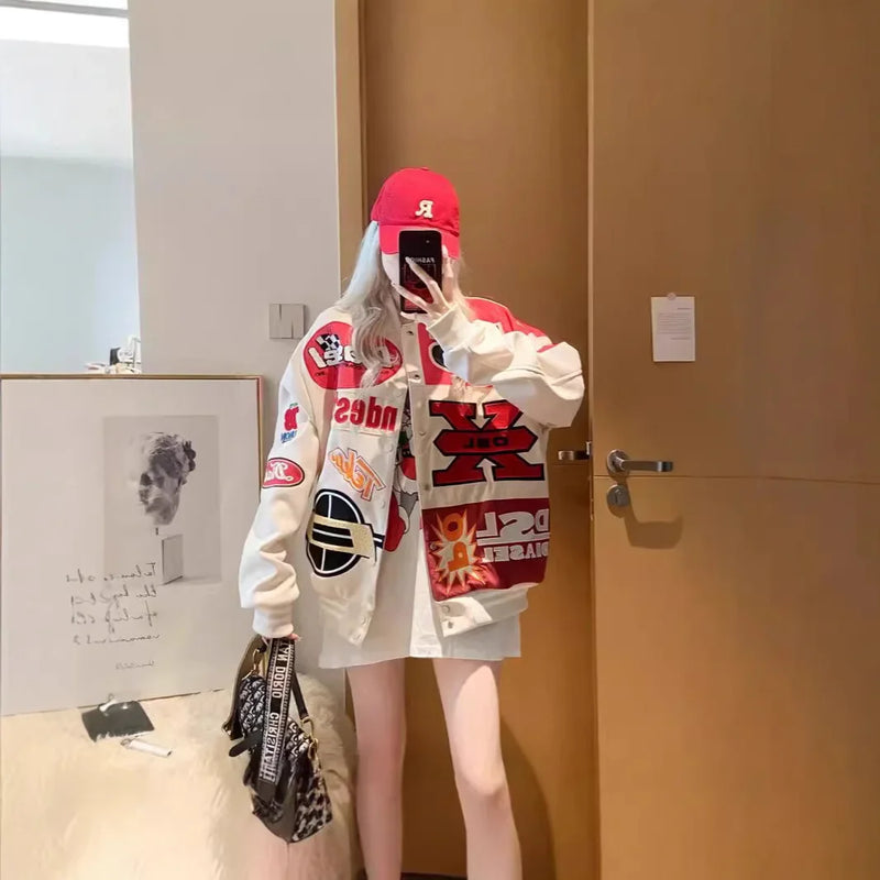 American Style Loose Baseball Jacket Cool Biker Clothes Women's Spring Autumn Fashion Outerwear Comfortable Soft Material