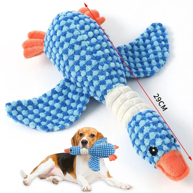 New Double Color Blue Goose Plush Pet Toy Tough Bite Resistant Squeaky Chew Molar Toy Interactive Play Supplies For Dogs Cats