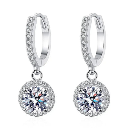 925 Sterling Silver 1 Carat Moissanite Round Earrings for Women Luxury Evening Style