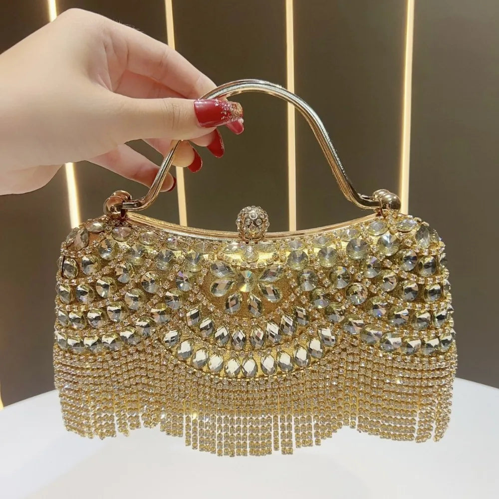 Fashion Polyester Fiber Evening Bags Elegant Chain Shoulder Bag Clutch Handbag Women