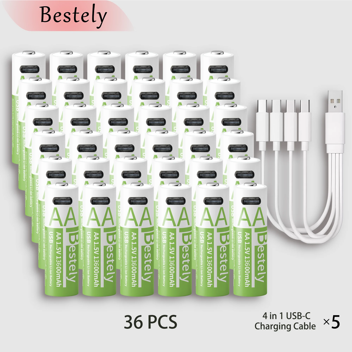 New 1.5V AA 13600mAh Rechargeable Lithium Battery Fast Charging Li-ion Akku High Capacity Batteries with USB-C Cables for Free