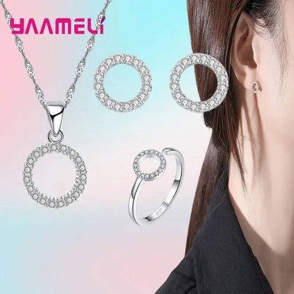 Top Sale Fine 925 Sterling Silver Jewelry Sets for Women Wedding Engagement Shiny Austrian Crystal Zircon Stones Inlay Paved Set