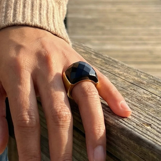 Vintage Black Resin Rings For Women Gold Color Stainless Steel Ring Wedding Party Aesthetic Jewelry Gift