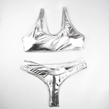 New Gilded Fabric Swimsuit Women Sexy Reflective Gold/Silver One-Piece/Two-Piece Bikini Double Layer Thick Material 2023 New