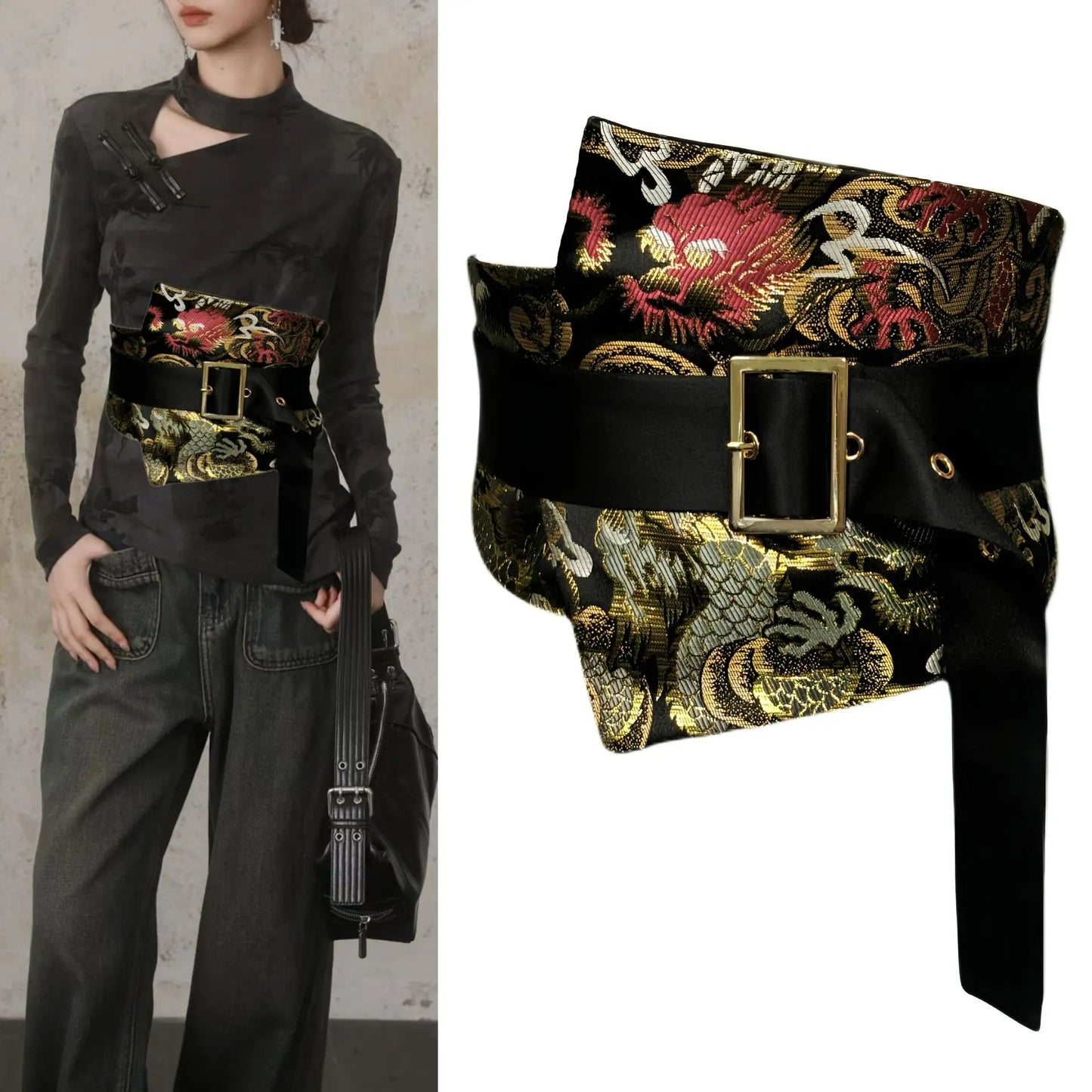 Traditional Japanese Kimono Yukata Obi Belt Crane Floral Printed Haori Belt Brocade Jacquard Waistband Shirt Decor Accessories