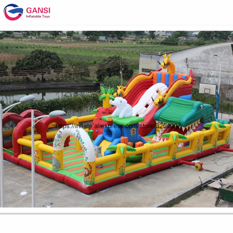 Outdoor Playground Game Inflatable Obstacle Course 20*15 Meters Giant Inflatable Fun City For Children