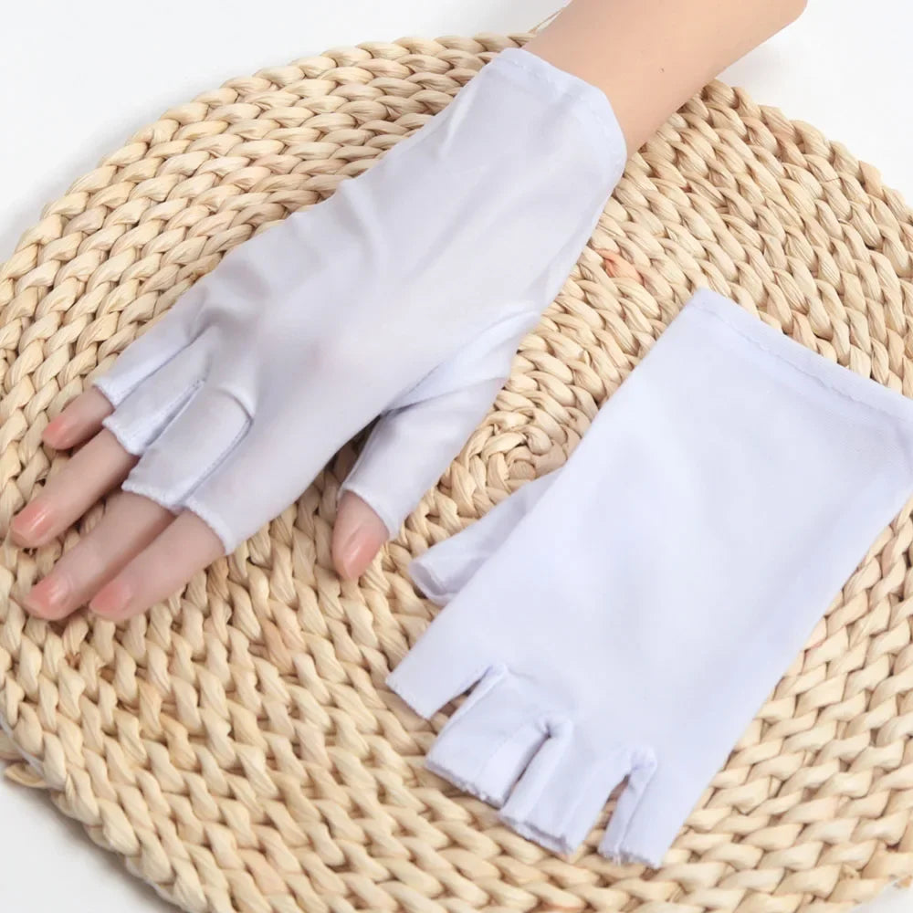 1Pair Sunscreen Protection Fingerless Gloves Women Arm Cool Summer Breathable Thin Mittens Half Finger Sleeves Black White Beige