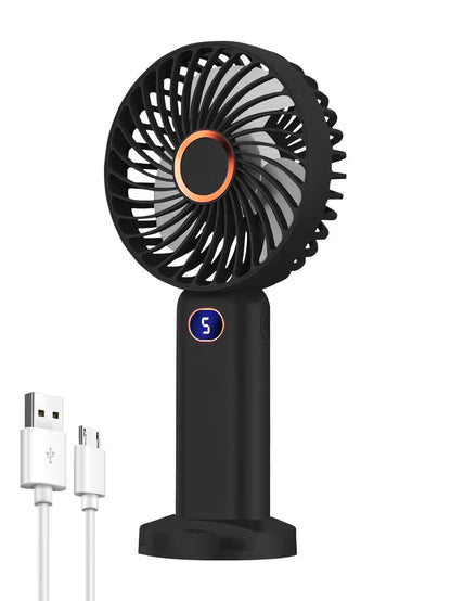 Portable Handheld Fan USB Rechargeable Mini Fan Digital Display 5-Speed Adjustment Suitable For Travel Outdoor Office Home