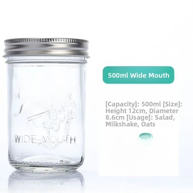 Large Mouth Glass Mason Jar Sed Container Transparent Sc American Sle Overnight Oats Cup Bowl Yogurt Drink Cup