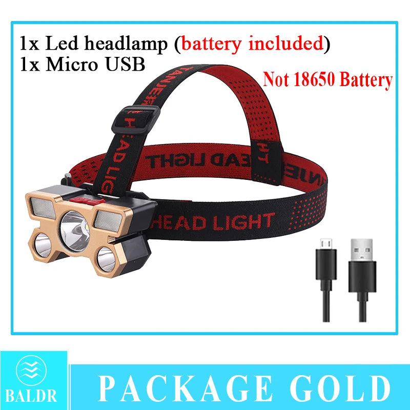 5 LED USB Rechargeable Headlamp 18650 Built in Battery Headlight Portable Head Flashlight Working Light Fishing Camping Lantern