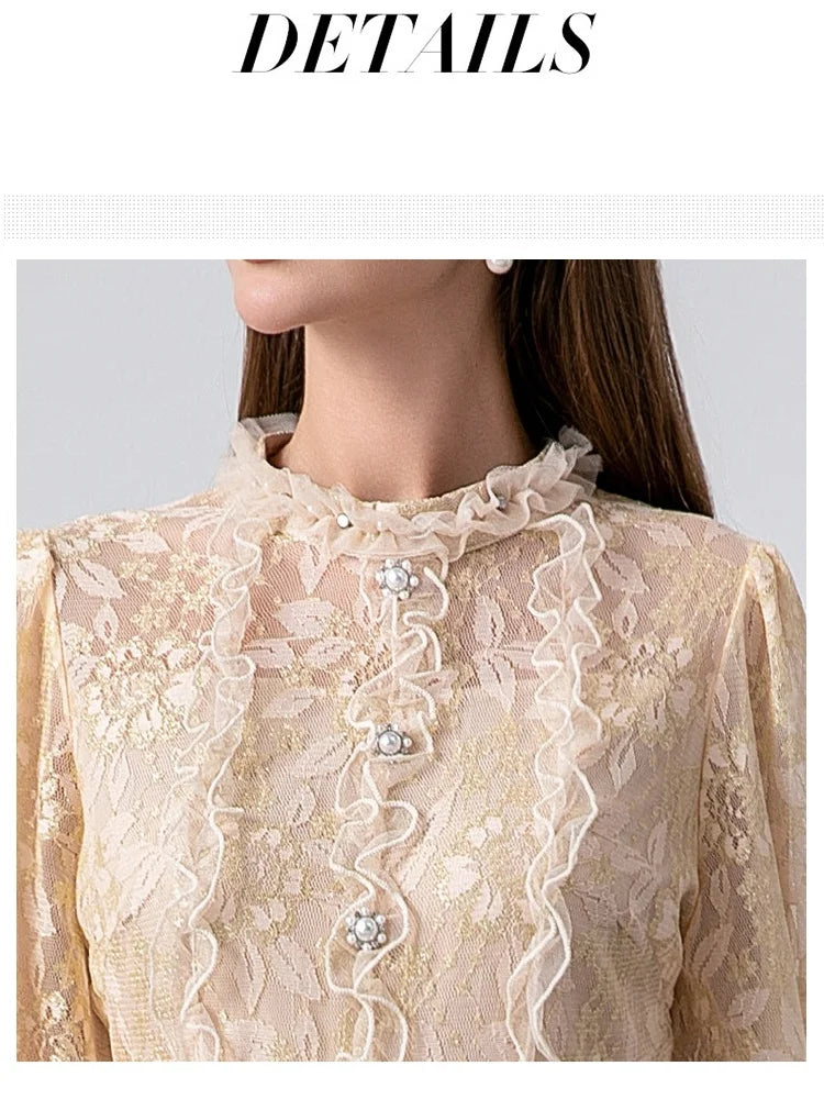 SMTHMA High-End Boutique Lace Splicing Fake Two Small Fragrant Tweed Dress Women's Luxury Beaded Winter Woolen Dresses