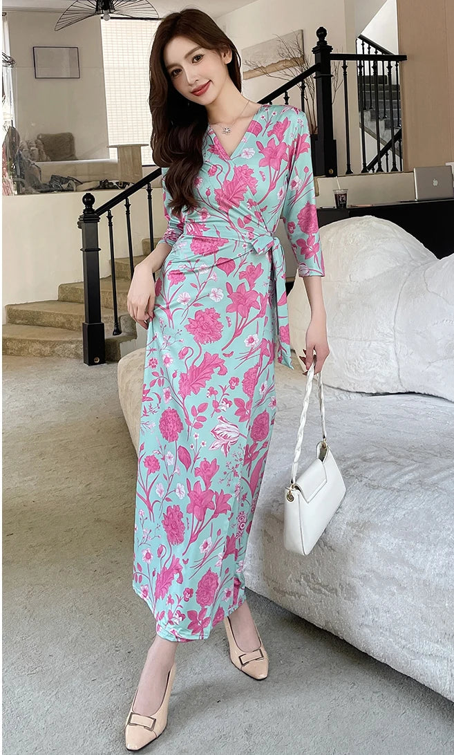 ZAROY Women Wrap Long Dress Summer Sexy V Neck Side Split Party Club Dress Chic Streetwear Elegant Evening Slim Beach Vestidos