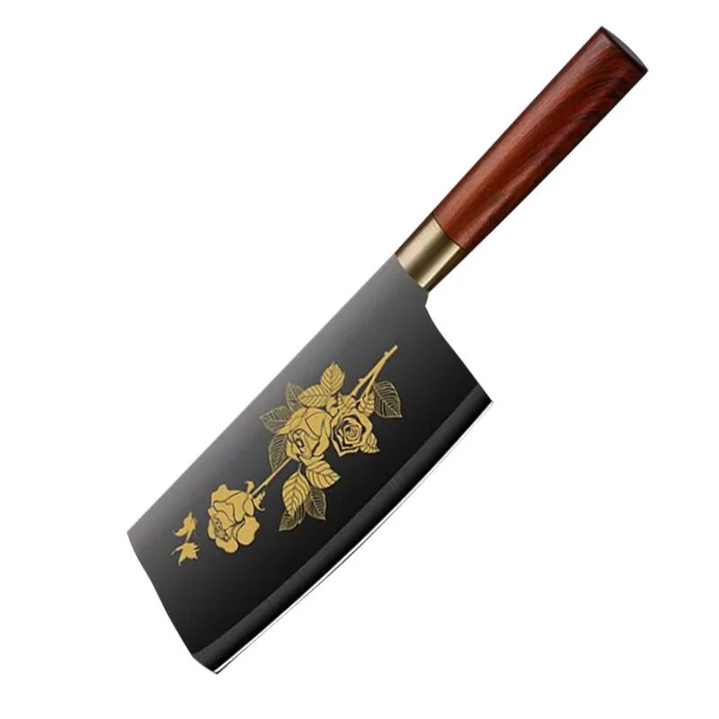 Deluxe Gold Titanium Plated Blade Fruit and Vegetable Chopper Deluxe Stainless Steel Kitchen Knife Professional Cooking Gear