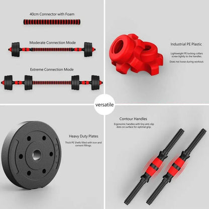 Adjustable dumbbell and barbell set, weights - 10kg 15kg 20kg 30kg 40kg 50kg, gym and home dumbbells suitable for men