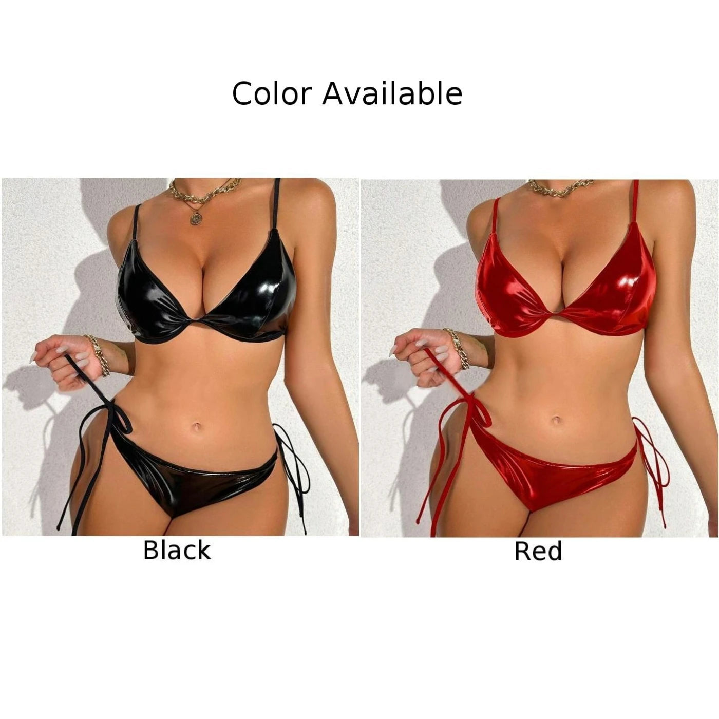 Bikini Swimwear Summer Waist Winter Autumn Beach Female Lace Up PU Leather Pool Regular Sexy Halter Bikinis Comfy