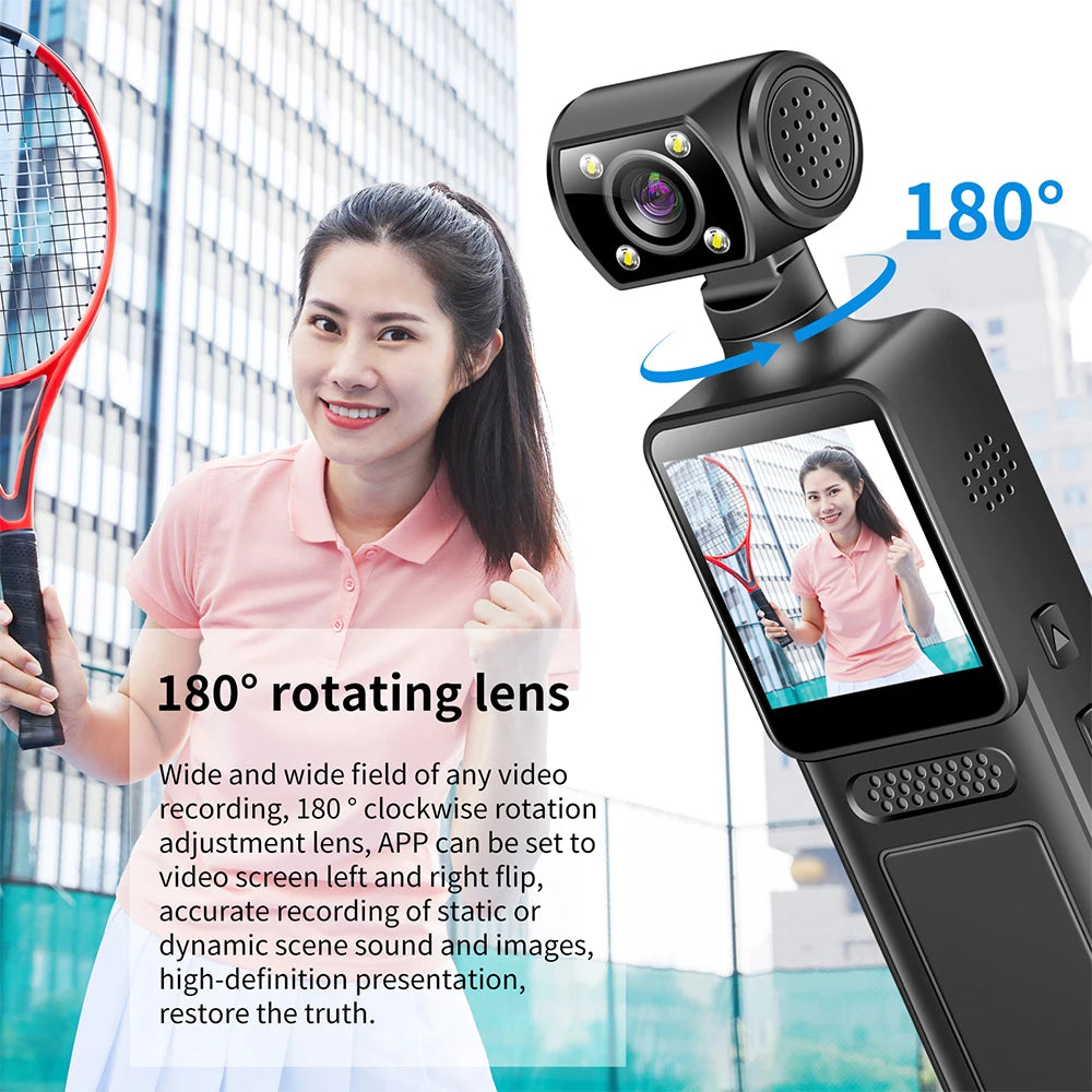 2025 New Action Camera 4K HD 180 ° Rotating Mini Portable Camera Mini Sports Wearable Camera Infrared Night Vision Sports DV