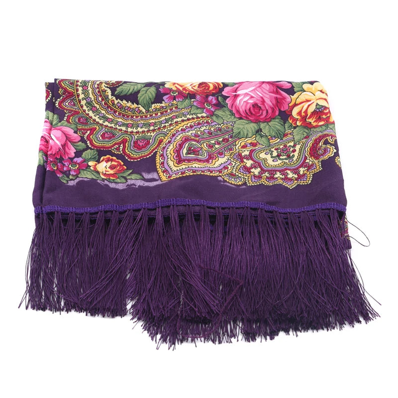 Luxury Brand Printing Oversize Square Blankets Russian Women Wedding Tassel Scarf Retro Style Cotton Handkerchief Autumn Shawl